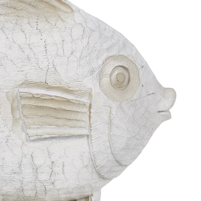Polyresin Fish Figurine with Scale Texture and Large Fins, White, Large