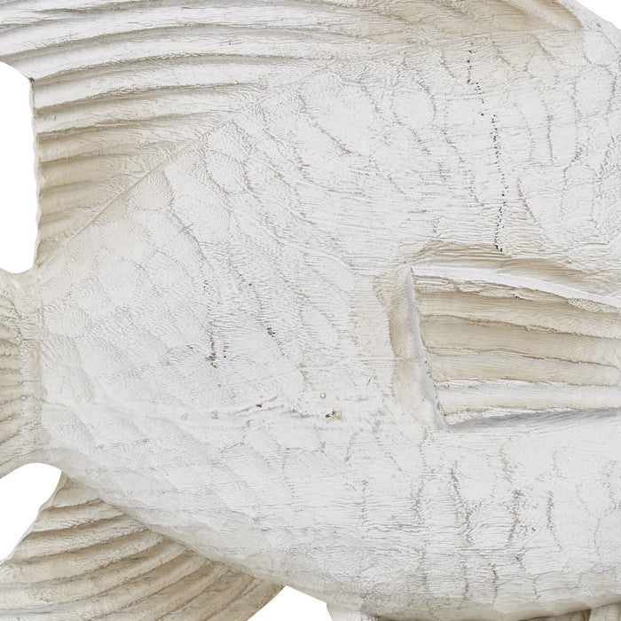 Polyresin Fish Figurine with Scale Texture and Large Fins, White, Large