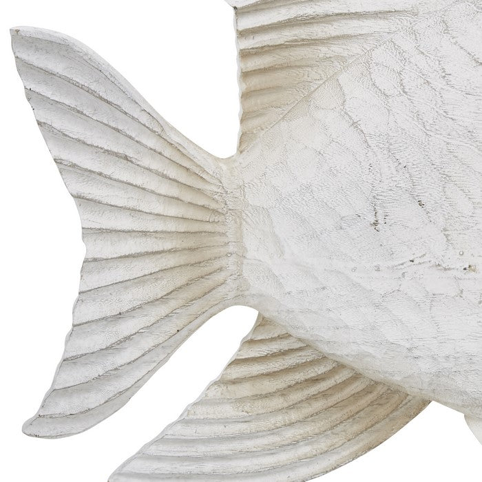 Polyresin Fish Figurine with Scale Texture and Large Fins, White, Large