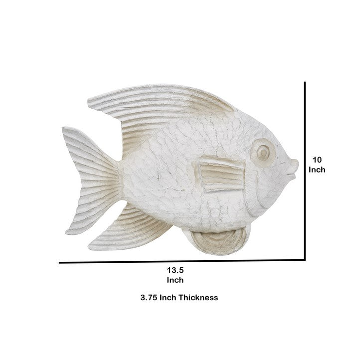 Polyresin Fish Figurine with Scale Texture and Large Fins, White, Large