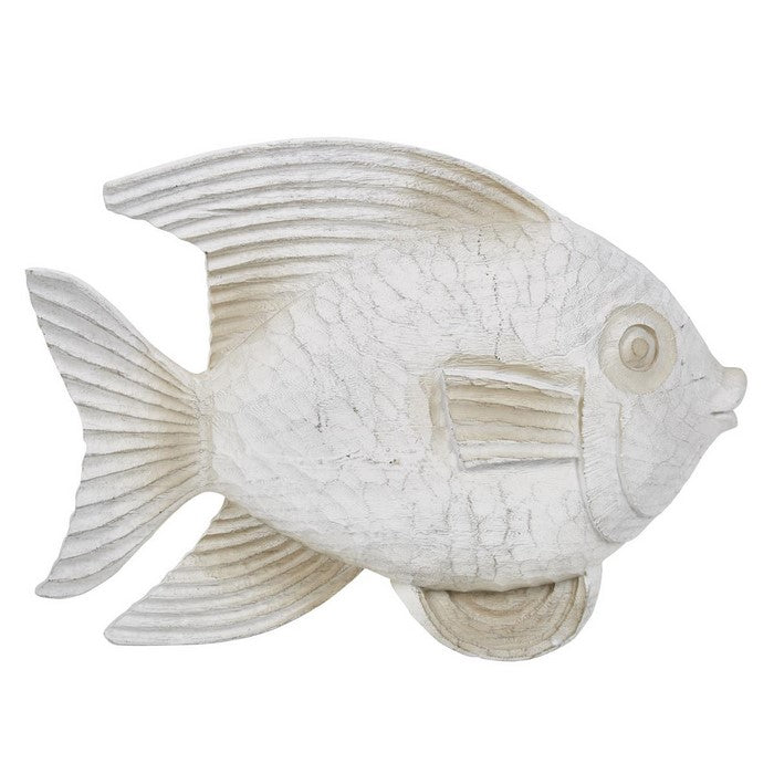 Polyresin Fish Figurine with Scale Texture and Large Fins, White, Large