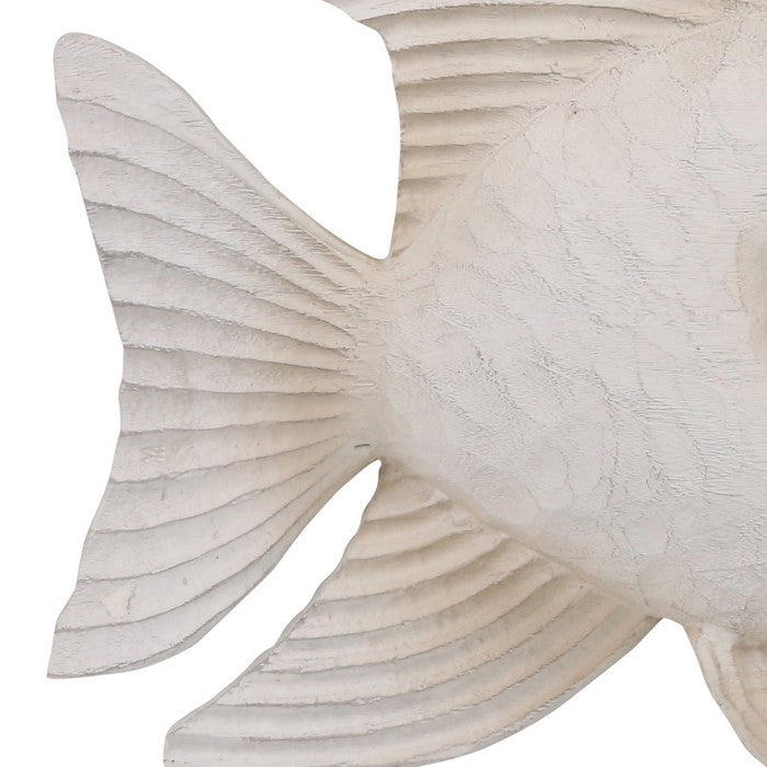 Polyresin Fish Figurine with Scale Texture and Fins, White, Small