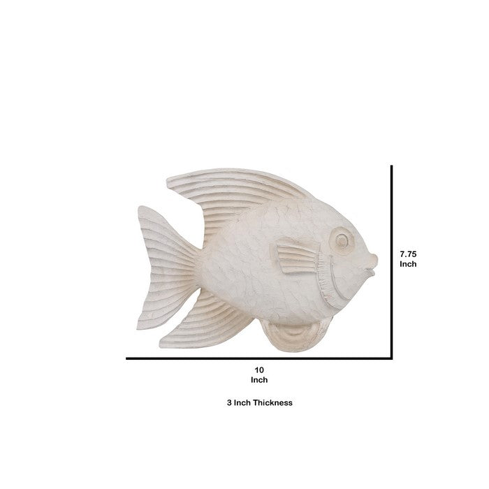Polyresin Fish Figurine with Scale Texture and Fins, White, Small
