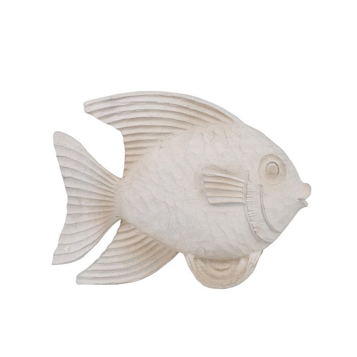 Polyresin Fish Figurine with Scale Texture and Fins, White, Small