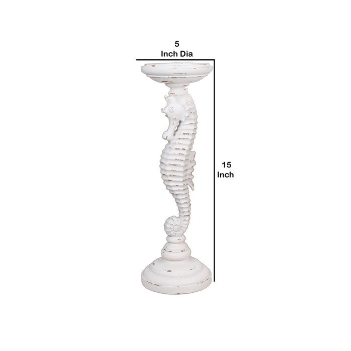 Polyresin Seahorse Shaped Decorative Candle Holder, White, Small