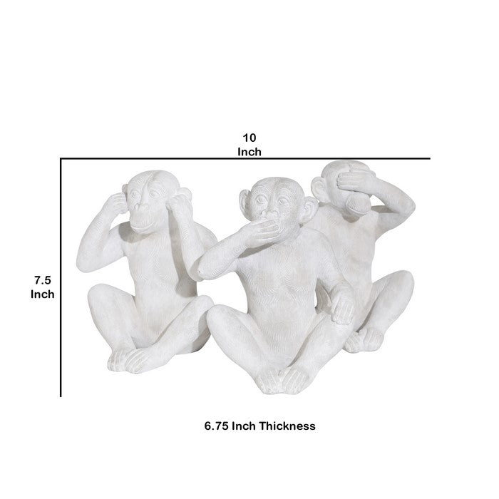 Polyresin Construct Famous Monkey Triplet Set, White