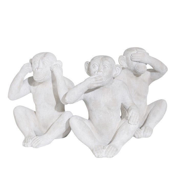 Polyresin Construct Famous Monkey Triplet Set, White