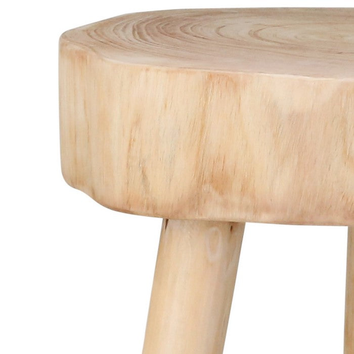 Wooden Contemporary Accent Table with Texture Rings, Beige