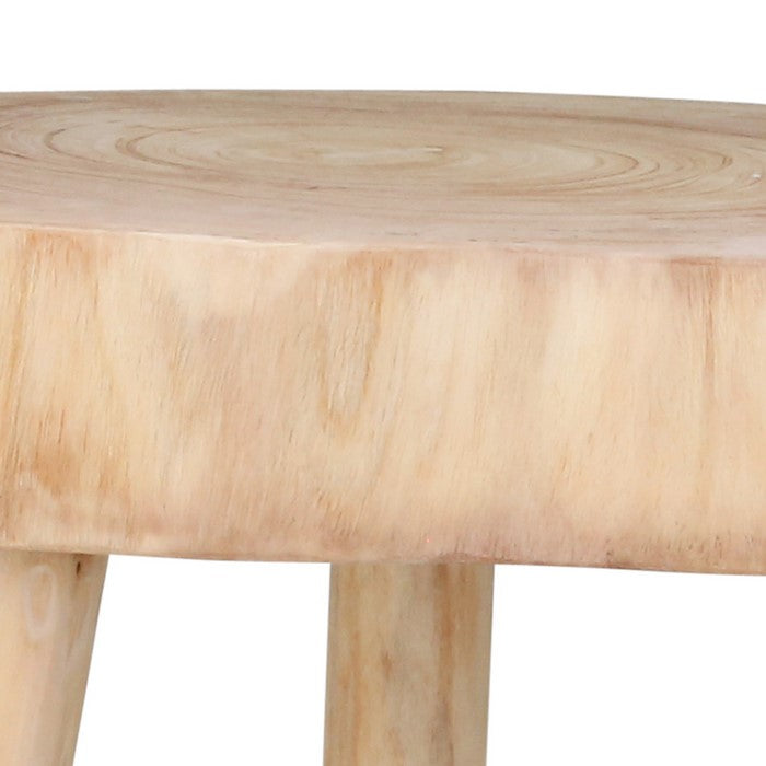 Wooden Contemporary Accent Table with Texture Rings, Beige