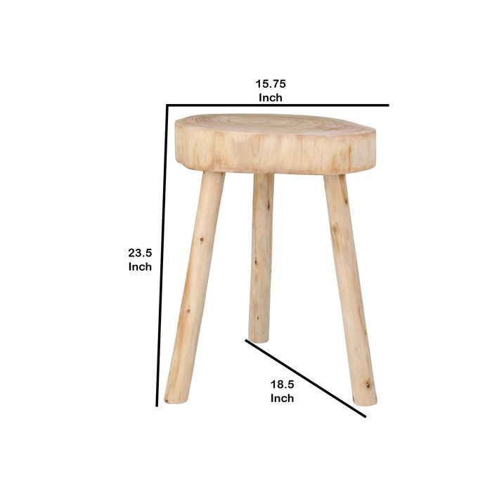 Wooden Contemporary Accent Table with Texture Rings, Beige
