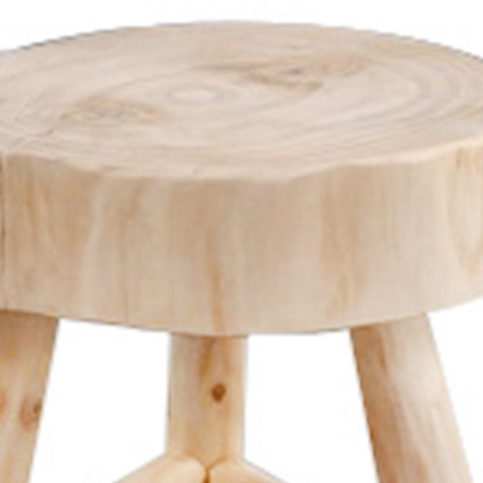 Farmhouse Style Wooden Stool with Angled Legs Supoort, Beige