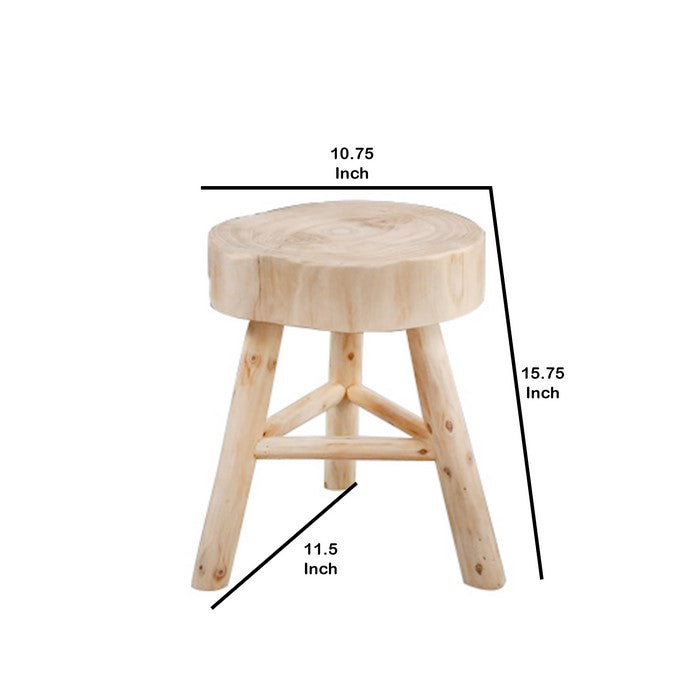 Farmhouse Style Wooden Stool with Angled Legs Supoort, Beige