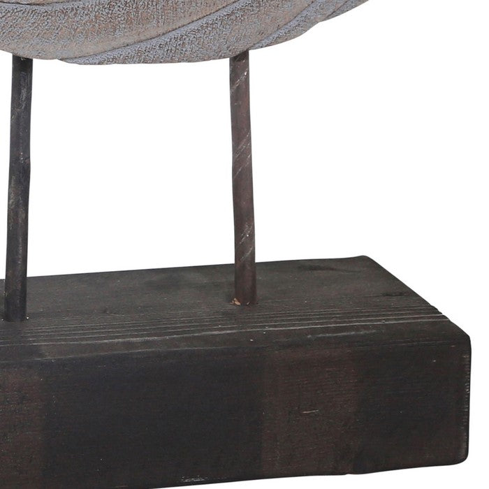 Wooden Doughnut Shaped Disk Table Top Decor with Stand Support, Gray