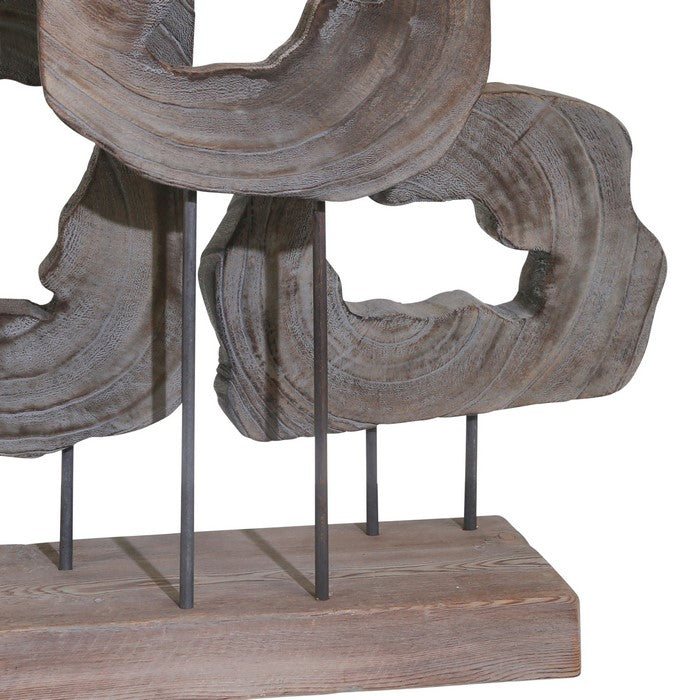 Wooden Edgy Triple Disk Table Top Decor with Stand Supports, Gray