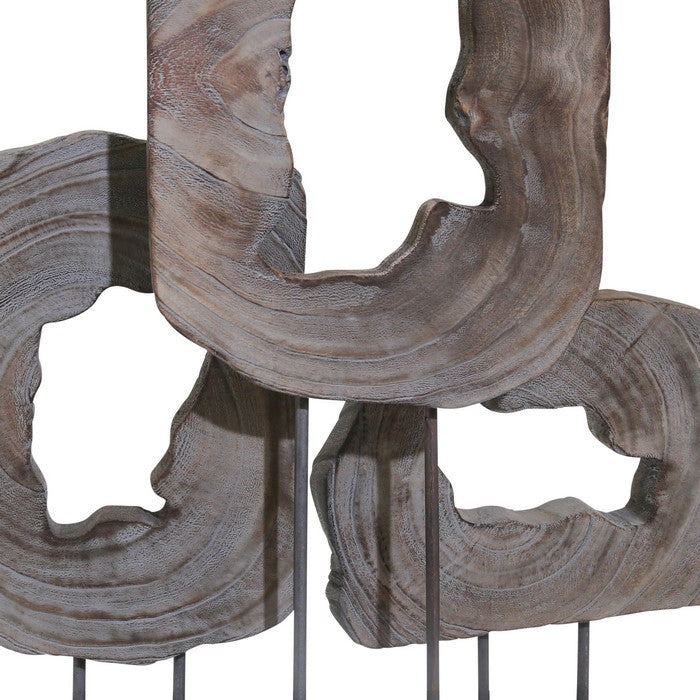 Wooden Edgy Triple Disk Table Top Decor with Stand Supports, Gray