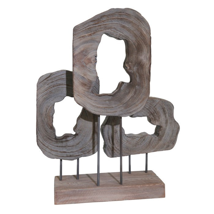 Wooden Edgy Triple Disk Table Top Decor with Stand Supports, Gray