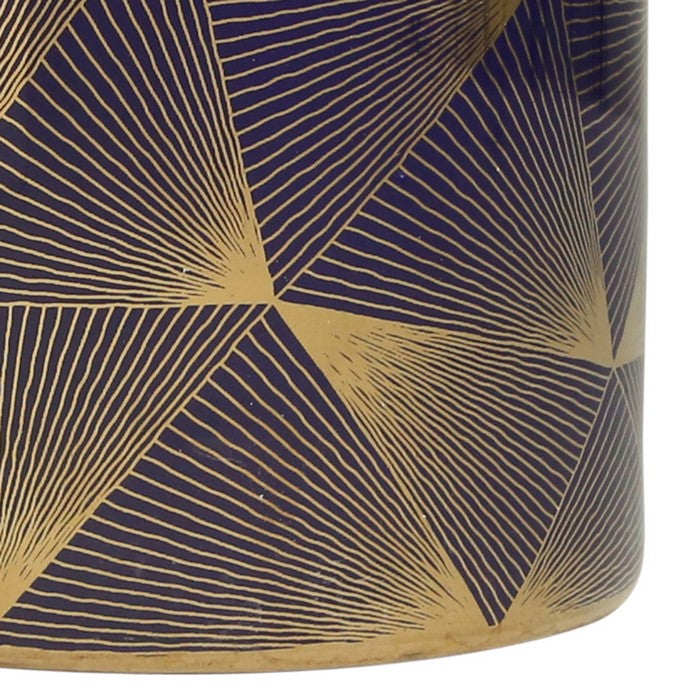 Contemporary Styled Ceramic Jar with Fine Patterns, Blue and Gold, Small