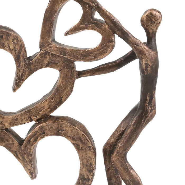 Polyresin Couple Figurine with Hearts and Solid Base, Bronze