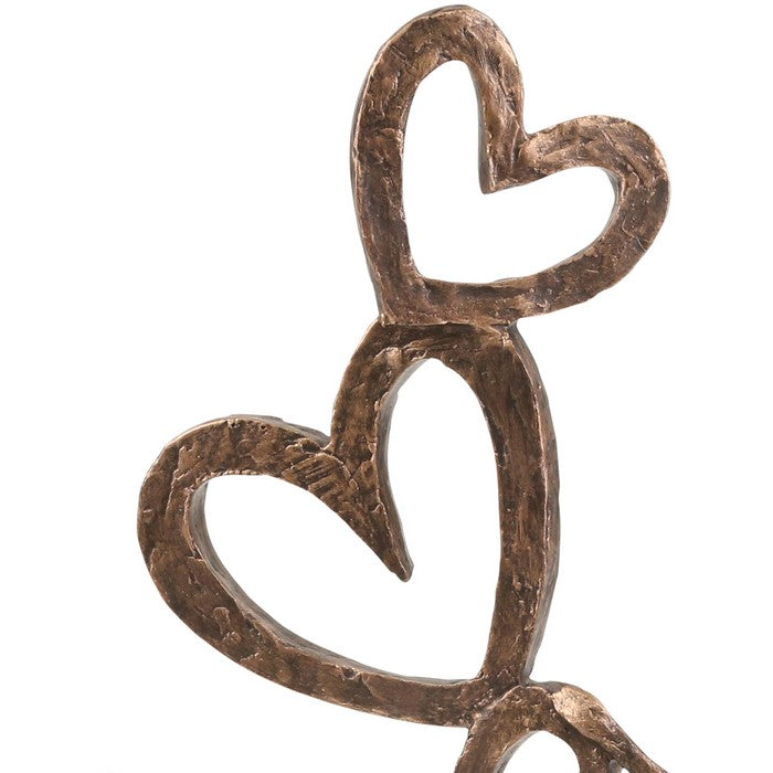Polyresin Couple Figurine with Hearts and Solid Base, Bronze