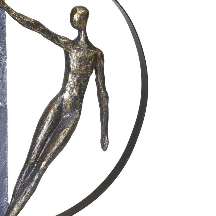 Polyresin Couple Figurine Holding Hands with Solid Base, Bronze