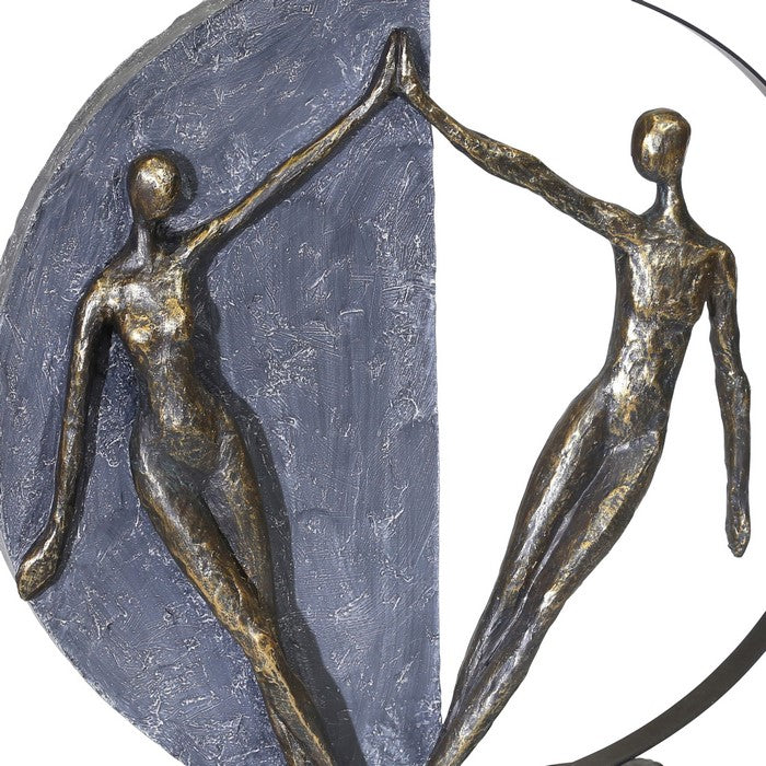 Polyresin Couple Figurine Holding Hands with Solid Base, Bronze