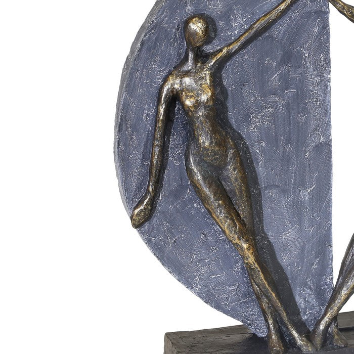 Polyresin Couple Figurine Holding Hands with Solid Base, Bronze