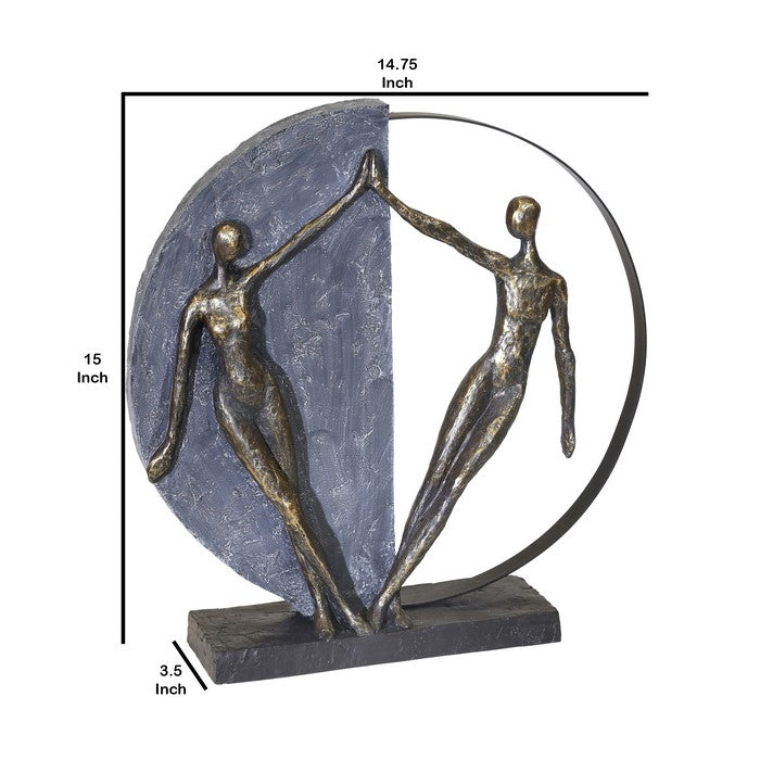 Polyresin Couple Figurine Holding Hands with Solid Base, Bronze