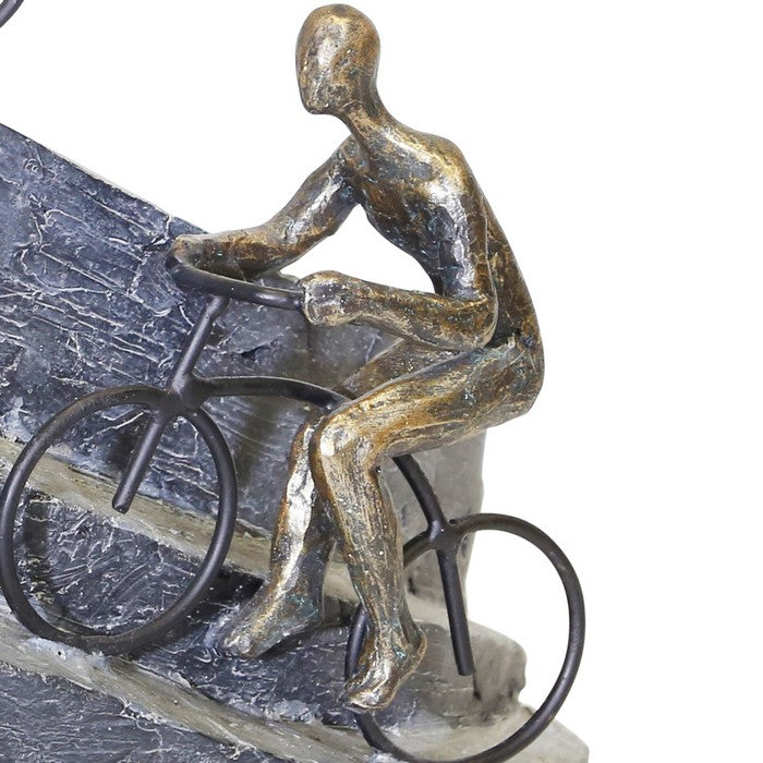 Transitional Polyresin Bike Riders Mountain Figurine, Bronze