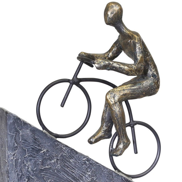 Transitional Polyresin Bike Riders Mountain Figurine, Bronze