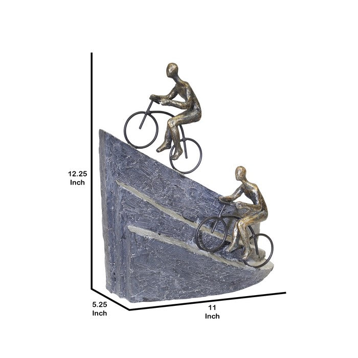 Transitional Polyresin Bike Riders Mountain Figurine, Bronze