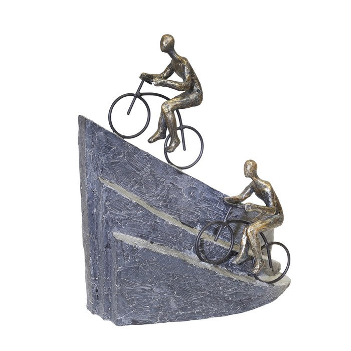 Transitional Polyresin Bike Riders Mountain Figurine, Bronze
