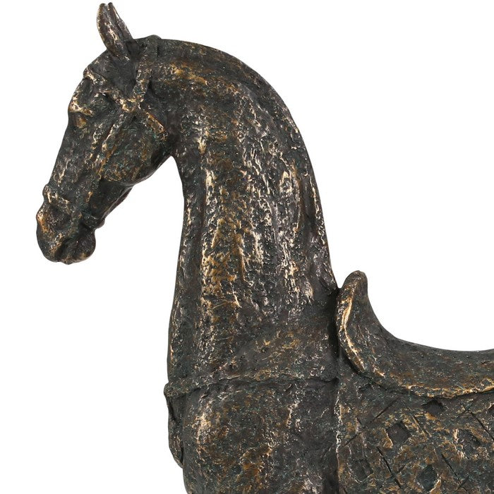 Traditioonal Polyresin Horse Figurine with Old Metal Look, Bronze