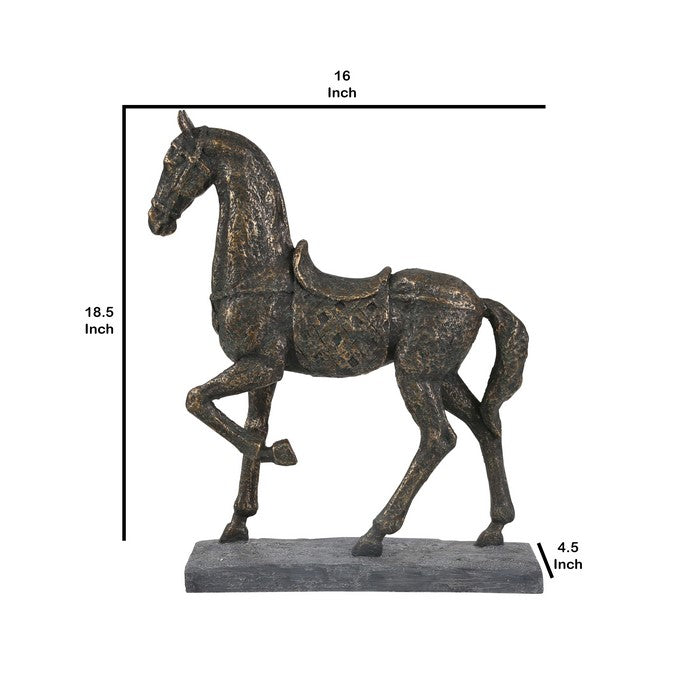 Traditioonal Polyresin Horse Figurine with Old Metal Look, Bronze