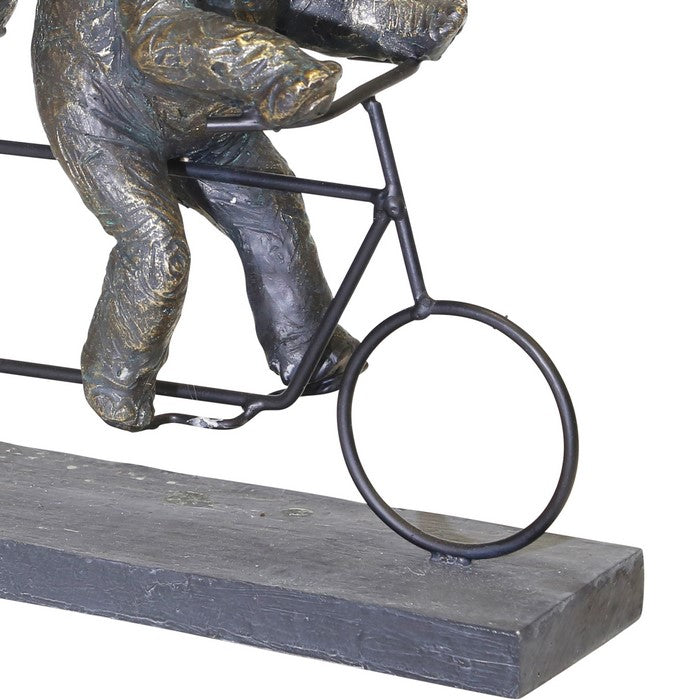 Polyresin Art Piece with Elephants And Tandem Bicycle, Bronze