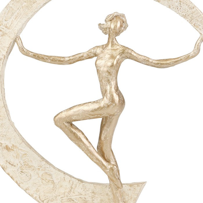 Contemporary Polyresin Ballet Dancer Figurine with Cresent Moon, Gold