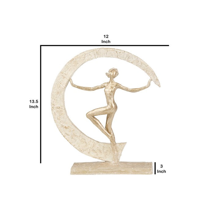 Contemporary Polyresin Ballet Dancer Figurine with Cresent Moon, Gold