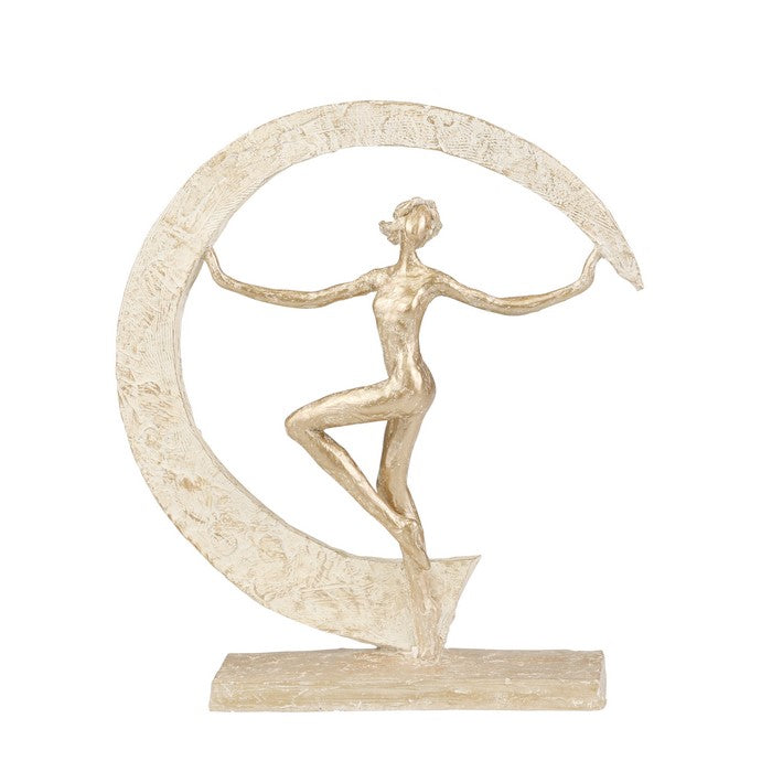 Contemporary Polyresin Ballet Dancer Figurine with Cresent Moon, Gold