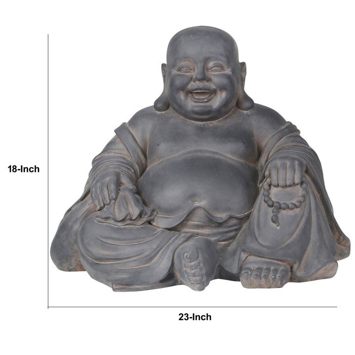 Laughing Buddha Polyresin Figurine with Dusty Appearance, Gray