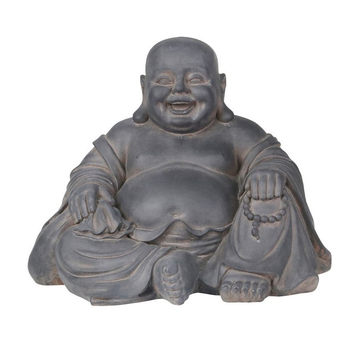 Laughing Buddha Polyresin Figurine with Dusty Appearance, Gray