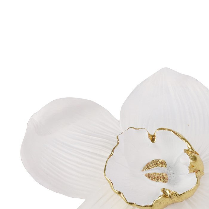 Polyresin Orchid Wall Hanging Decor with Gold Anthers, Large, White
