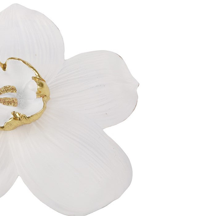 Polyresin Orchid Wall Hanging Decor with Gold Anthers, Large, White