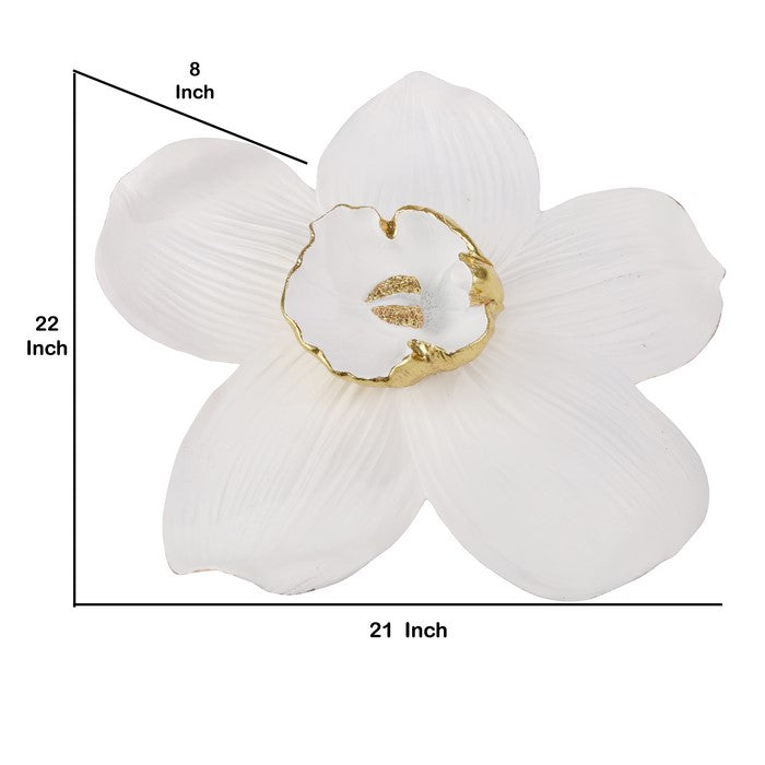 Polyresin Orchid Wall Hanging Decor with Gold Anthers, Large, White