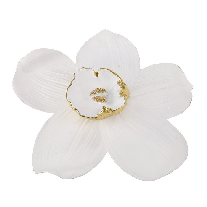 Polyresin Orchid Wall Hanging Decor with Gold Anthers, Large, White