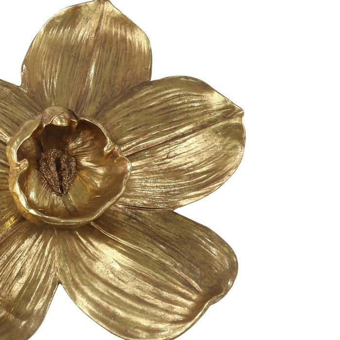 Polyresin Orchid Wall Hanging Decor with Prominent Anther, Small, Gold