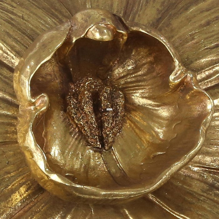 Polyresin Orchid Wall Hanging Decor with Prominent Anther, Small, Gold