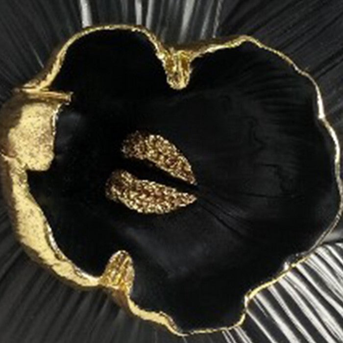 Polyresin Orchid Wall Hanging Decor with Gold Anthers, Large, Black