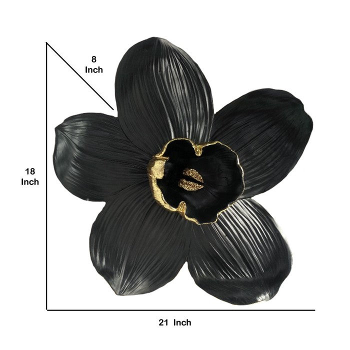 Polyresin Orchid Wall Hanging Decor with Gold Anthers, Large, Black