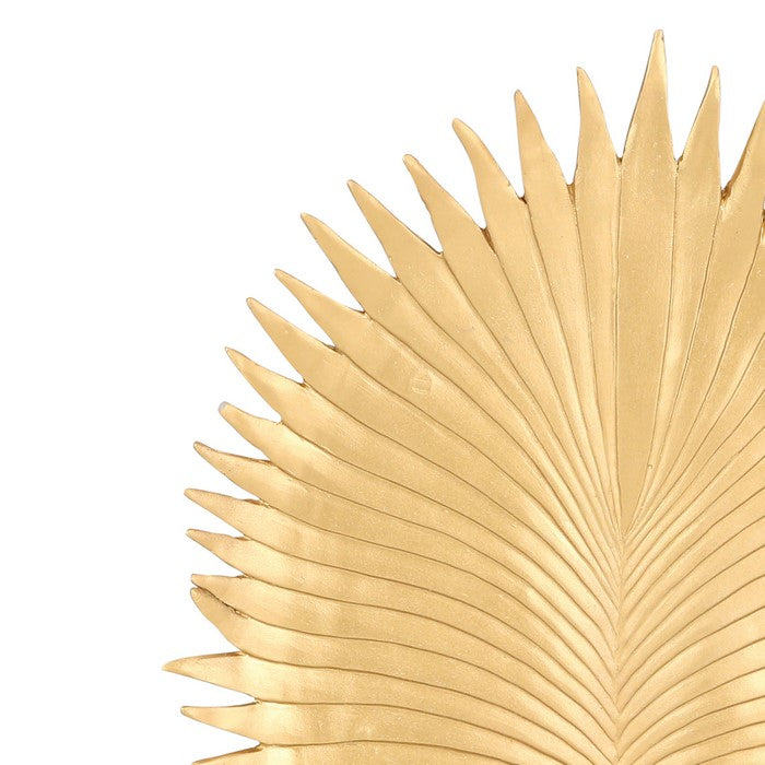 Polyresin Palm Leaf Decor Piece with Block Stand, Gold and Black