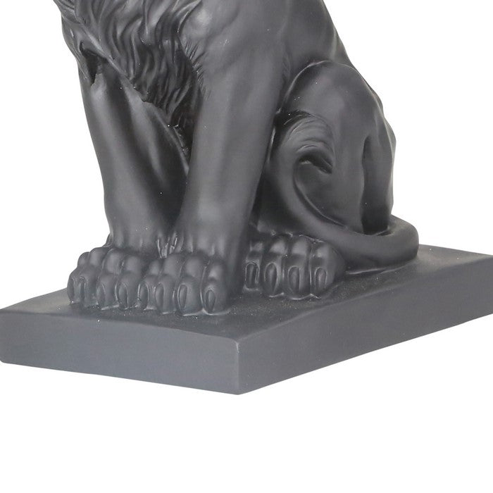 Polyresin Lion Figurine Decor with Crown and Block Base,Gold and Gray