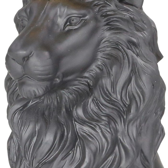 Polyresin Lion Figurine Decor with Crown and Block Base,Gold and Gray